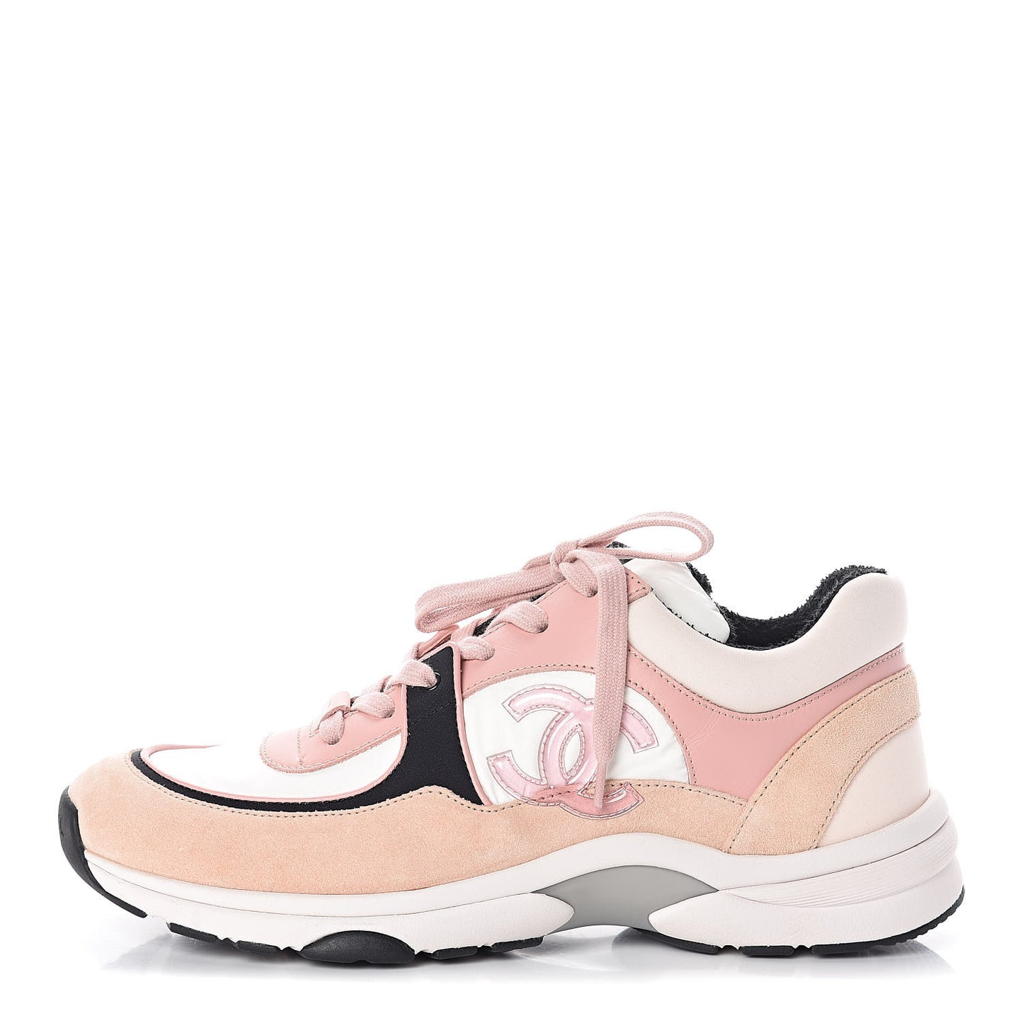 Suede Nylon Lambskin CC Sneakers 40 Pink White Black