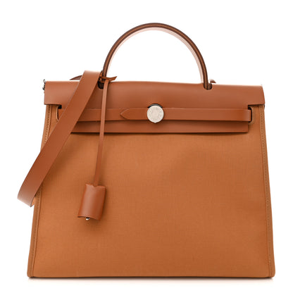 Hermes Toile Officier Vache Hunter Verso Herbag Zip PM 31 Dune Magnolia Fauve 2 of 12