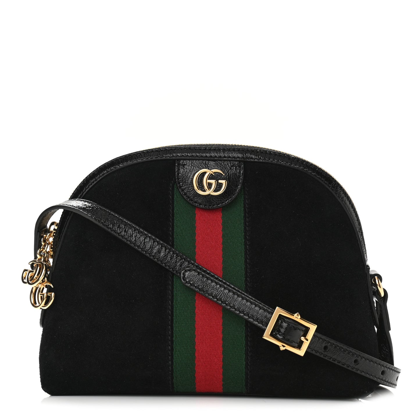 Suede Patent Web GG Small Ophidia Dome Shoulder Bag Black