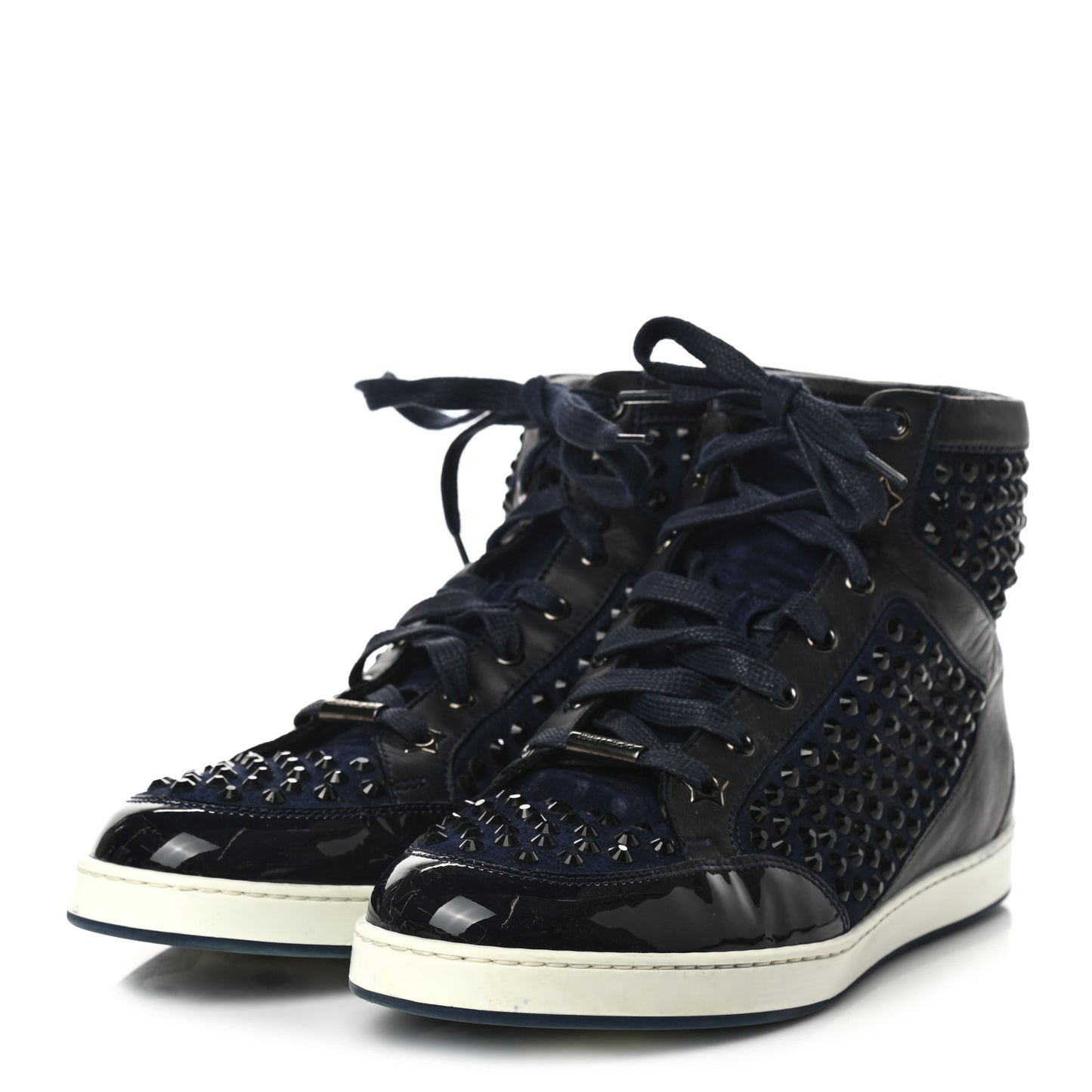 Calfskin Patent Studded Tokyo Sneakers 39 Navy