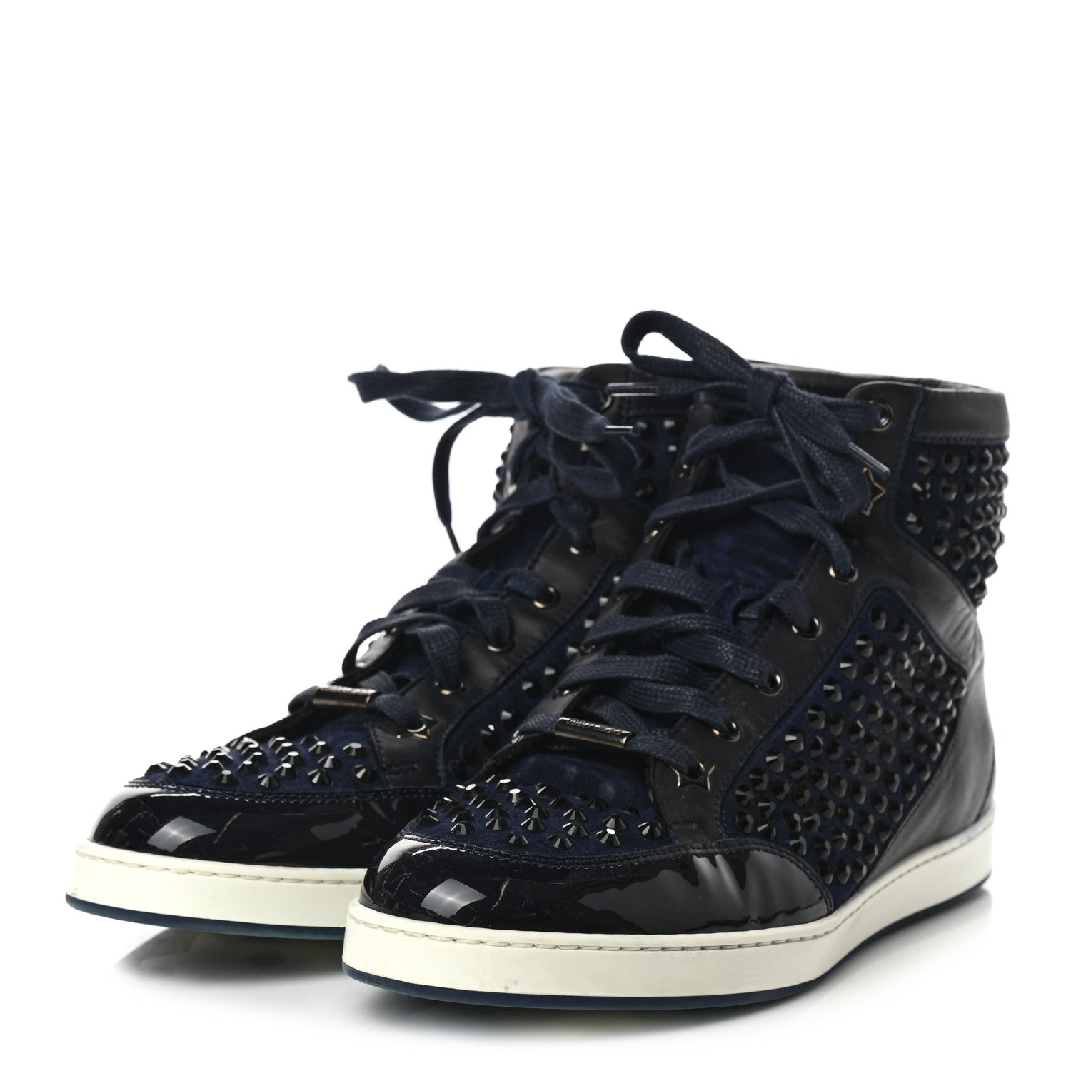 Jimmy Choo Calfskin Patent Studded Tokyo Sneakers 39 Navy 3 of 7