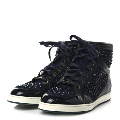 Jimmy Choo Calfskin Patent Studded Tokyo Sneakers 39 Navy 3 of 7