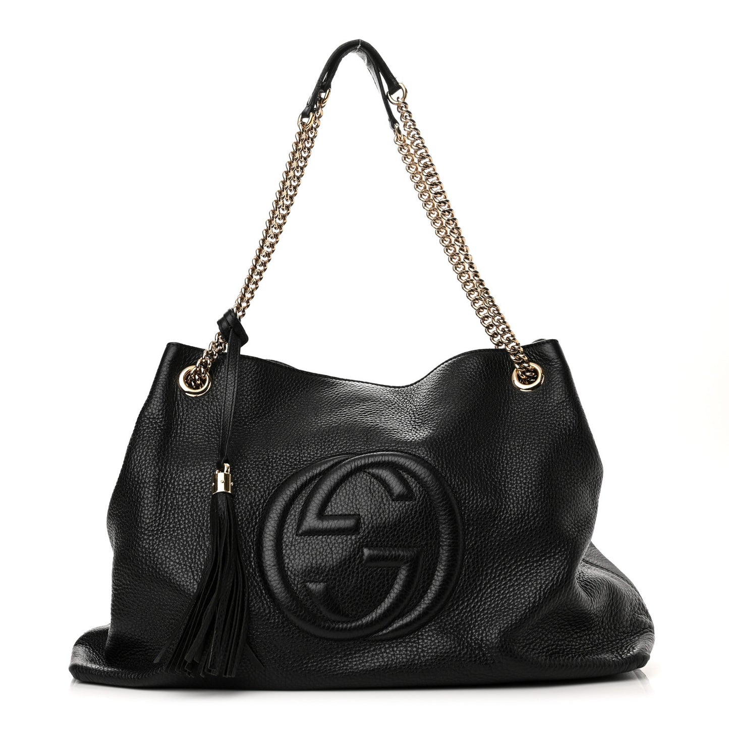 Pebbled Calfskin Large Soho Chain Shoulder Bag Black