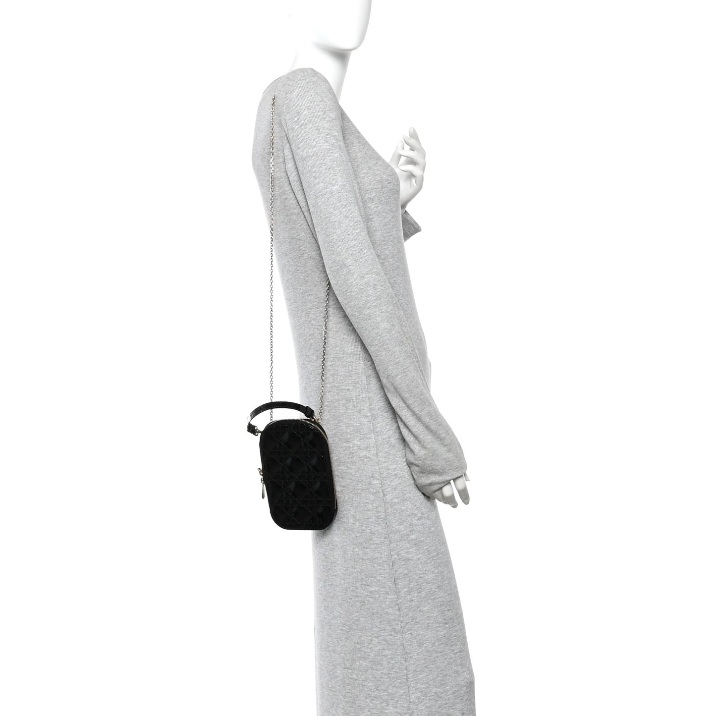 Patent Cannage Lady Dior Phone Holder Black