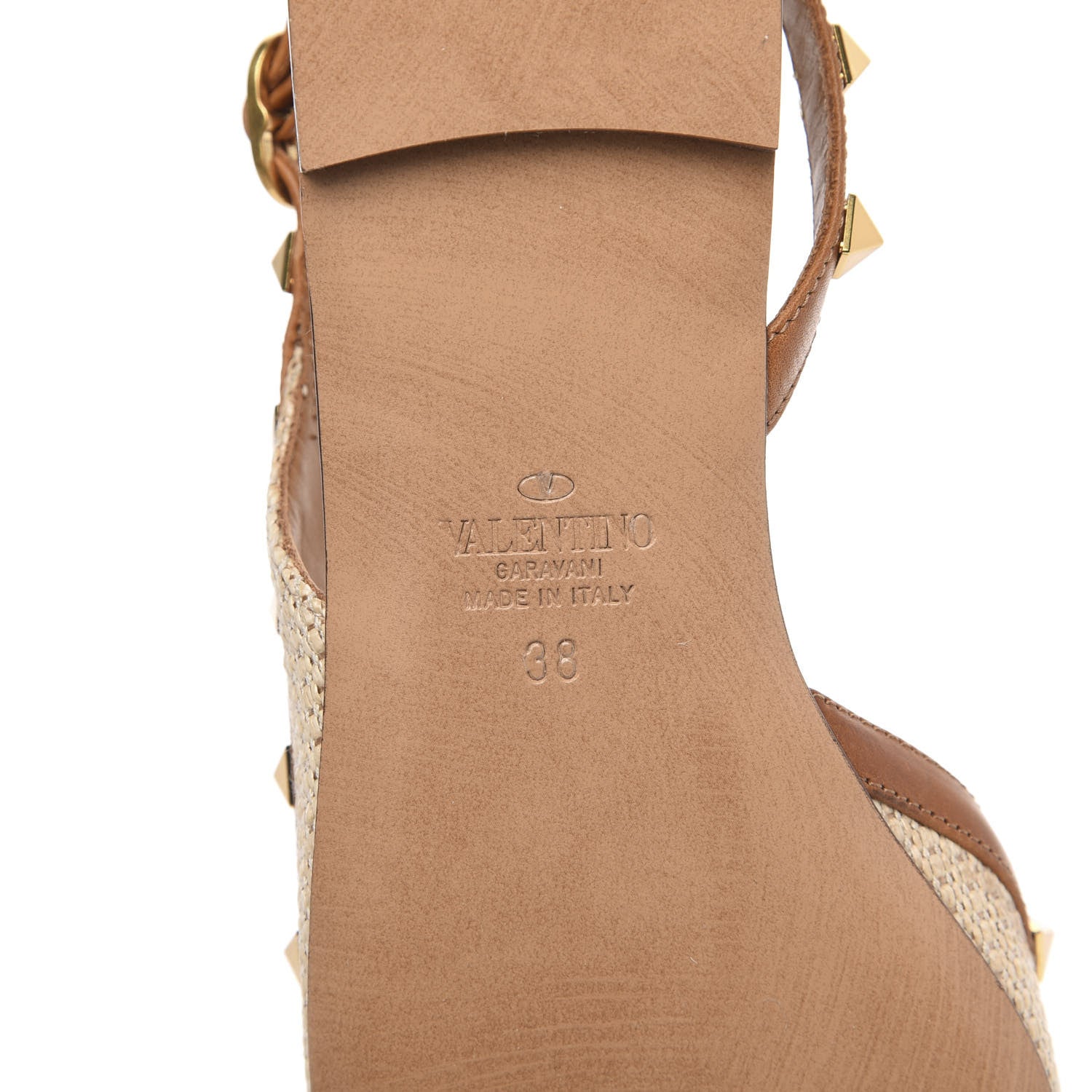 Valentino Garavani Raffia Calfskin Rockstud Slingback Flats 38 Naturale 8 of 9