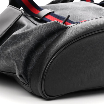 Gucci Soft GG Supreme Monogram Appia Calfskin Web Double Buckle Backpack Black 9 of 10