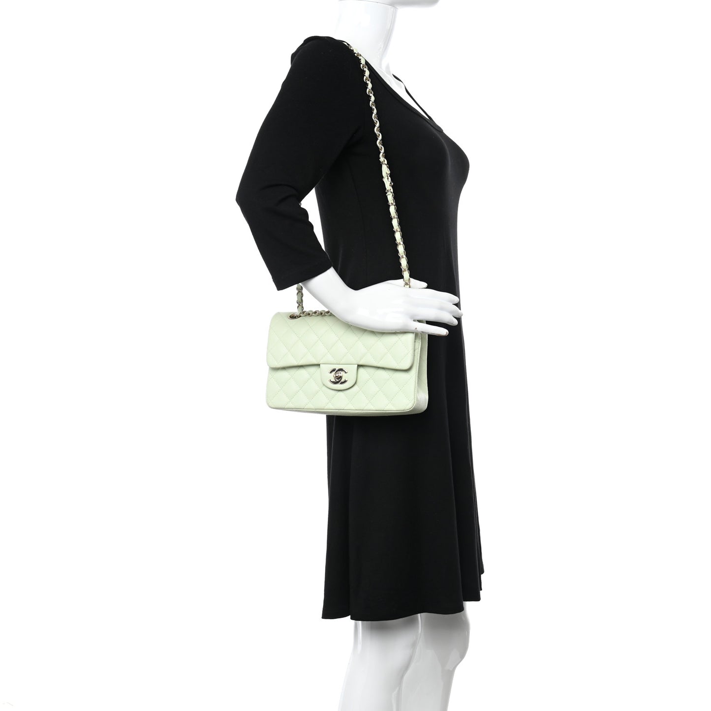 Caviar Quilted Small Double Flap Light Green