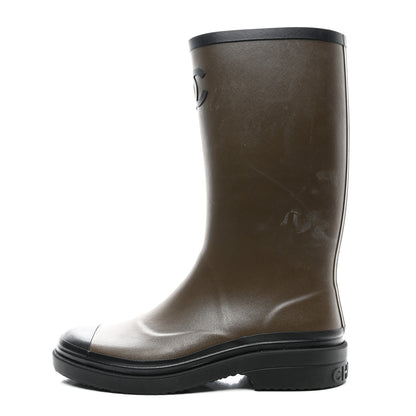 Chanel Caoutchouk CC High Boots 40 Khaki Black 1 of 9