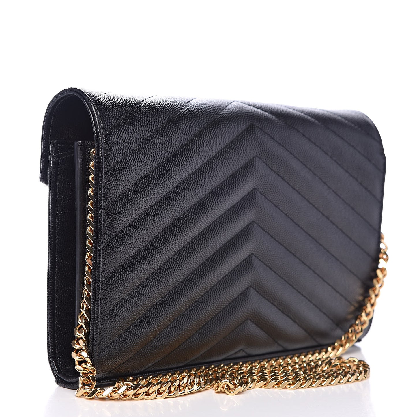 Grain De Poudre Matelasse Chevron Monogram Chain Wallet Black