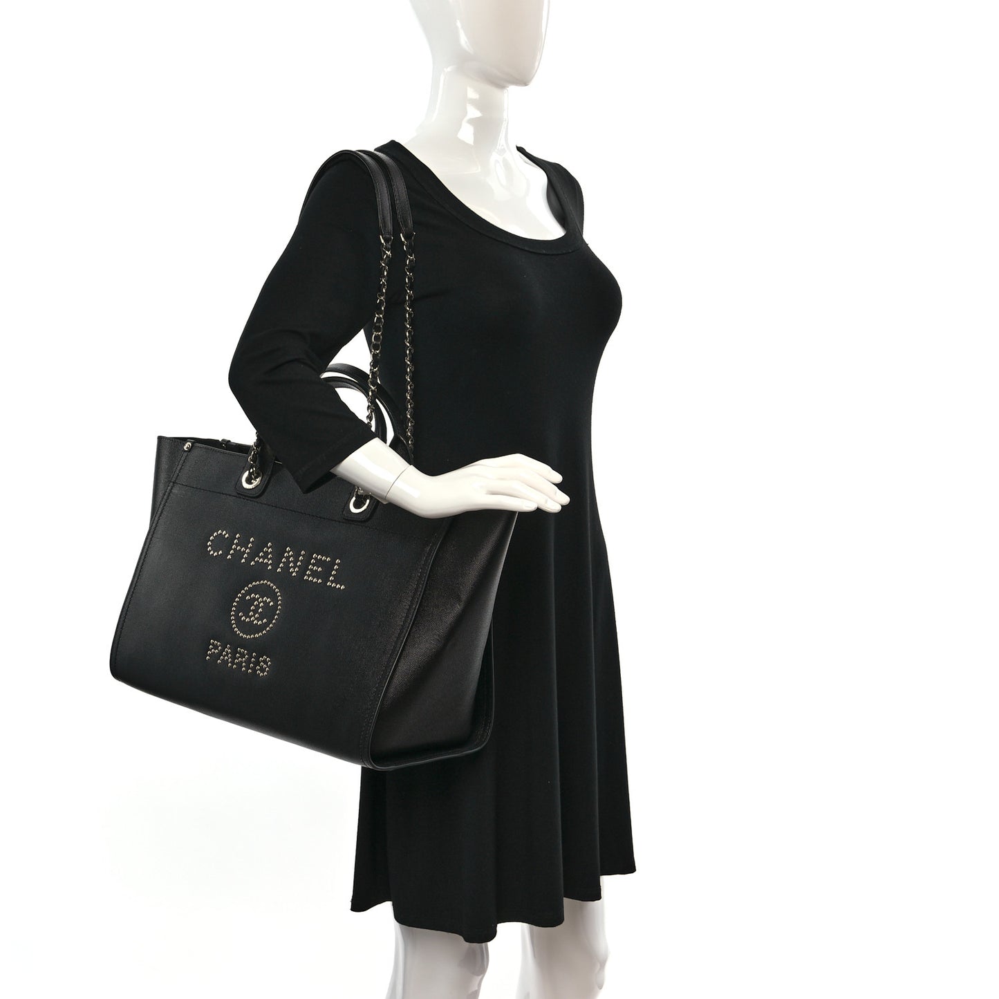 Caviar Large Studded Deauville Tote Black