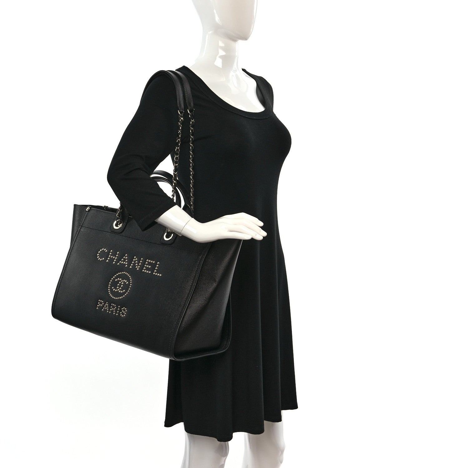 Chanel Caviar Large Studded Deauville Tote Black 2 of 9