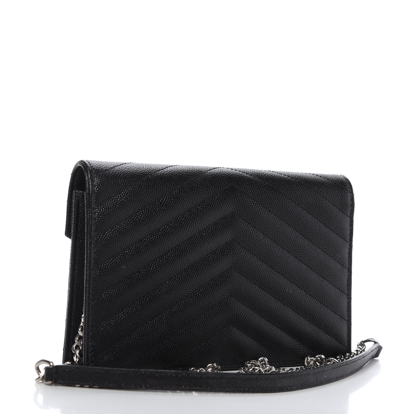 Grain De Poudre Matelasse Chevron Monogram Envelope Chain Wallet Black