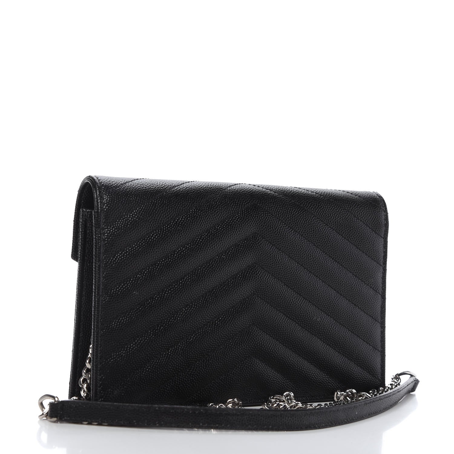 Saint Laurent Grain De Poudre Matelasse Chevron Monogram Envelope Chain Wallet Black 3 of 10