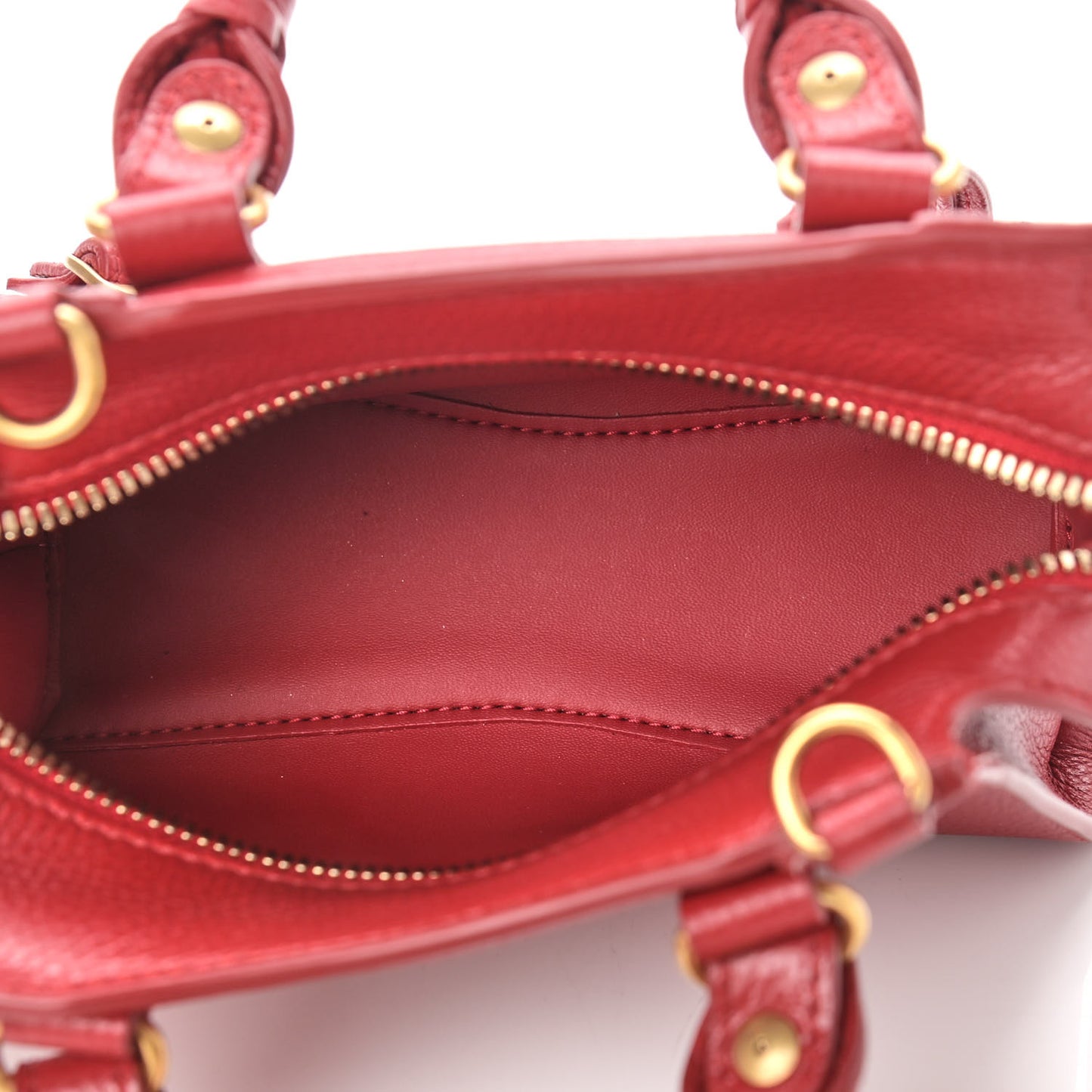 Grained Calfskin Neo Classic Gold Hardware Nano City Crossbody Medium Red