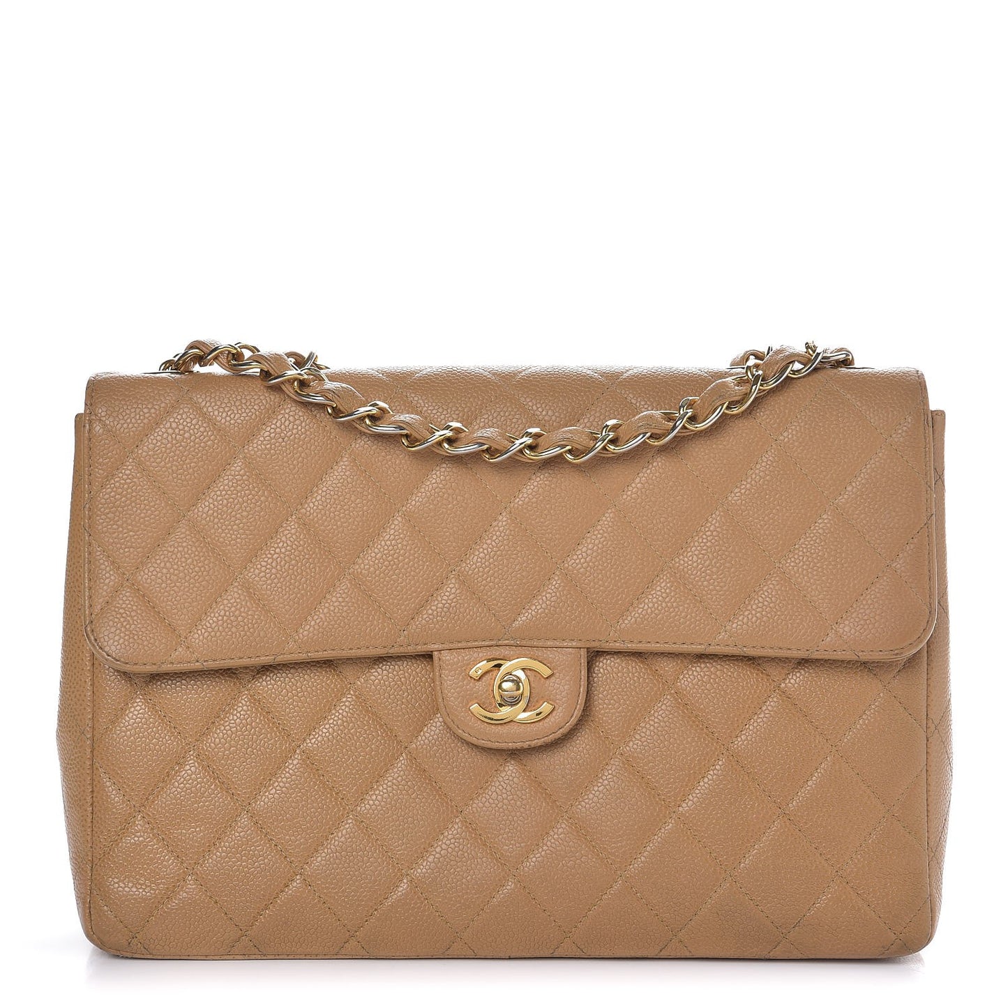 Caviar Quilted Jumbo Single Flap Beige