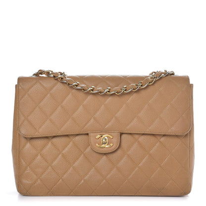 Chanel Caviar Quilted Jumbo Single Flap Beige 1 of 18