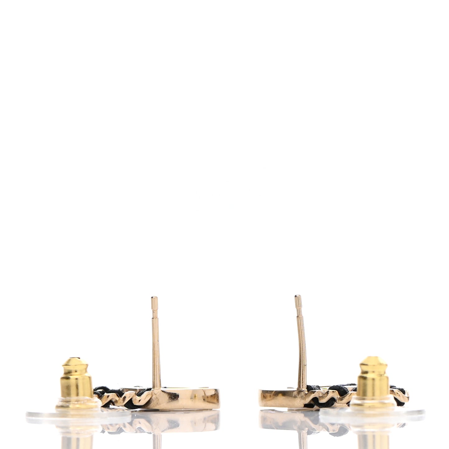 Crystal Baguette Lambskin Chain CC Vintage Allure Stud Earrings Black Gold