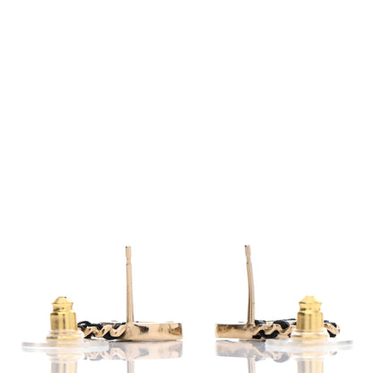 Chanel Crystal Baguette Lambskin Chain CC Vintage Allure Stud Earrings Black Gold 3 of 5