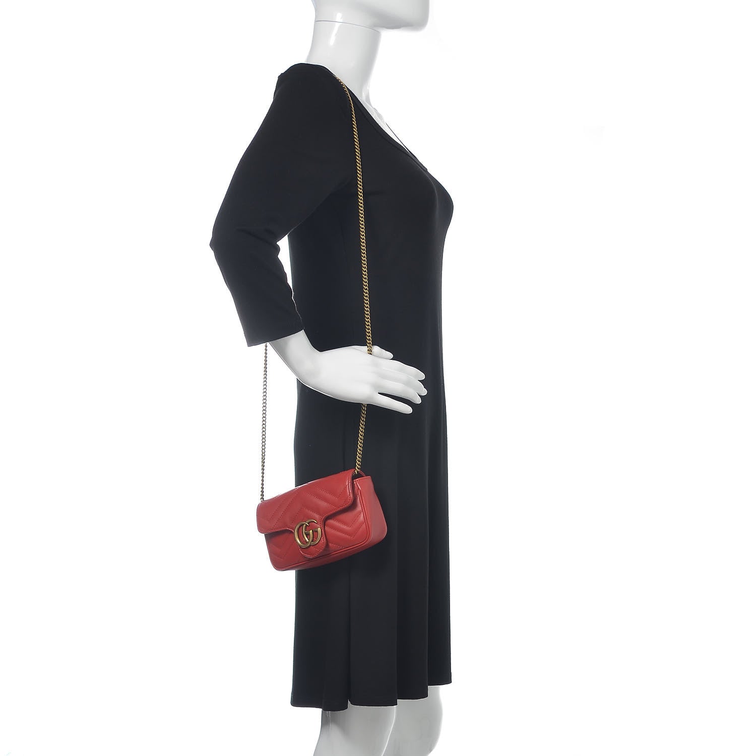 Gucci Calfskin Matelasse Super Mini GG Marmont Shoulder Bag Hibiscus Red 2 of 9
