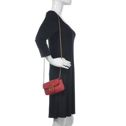 Gucci Calfskin Matelasse Super Mini GG Marmont Shoulder Bag Hibiscus Red 2 of 9