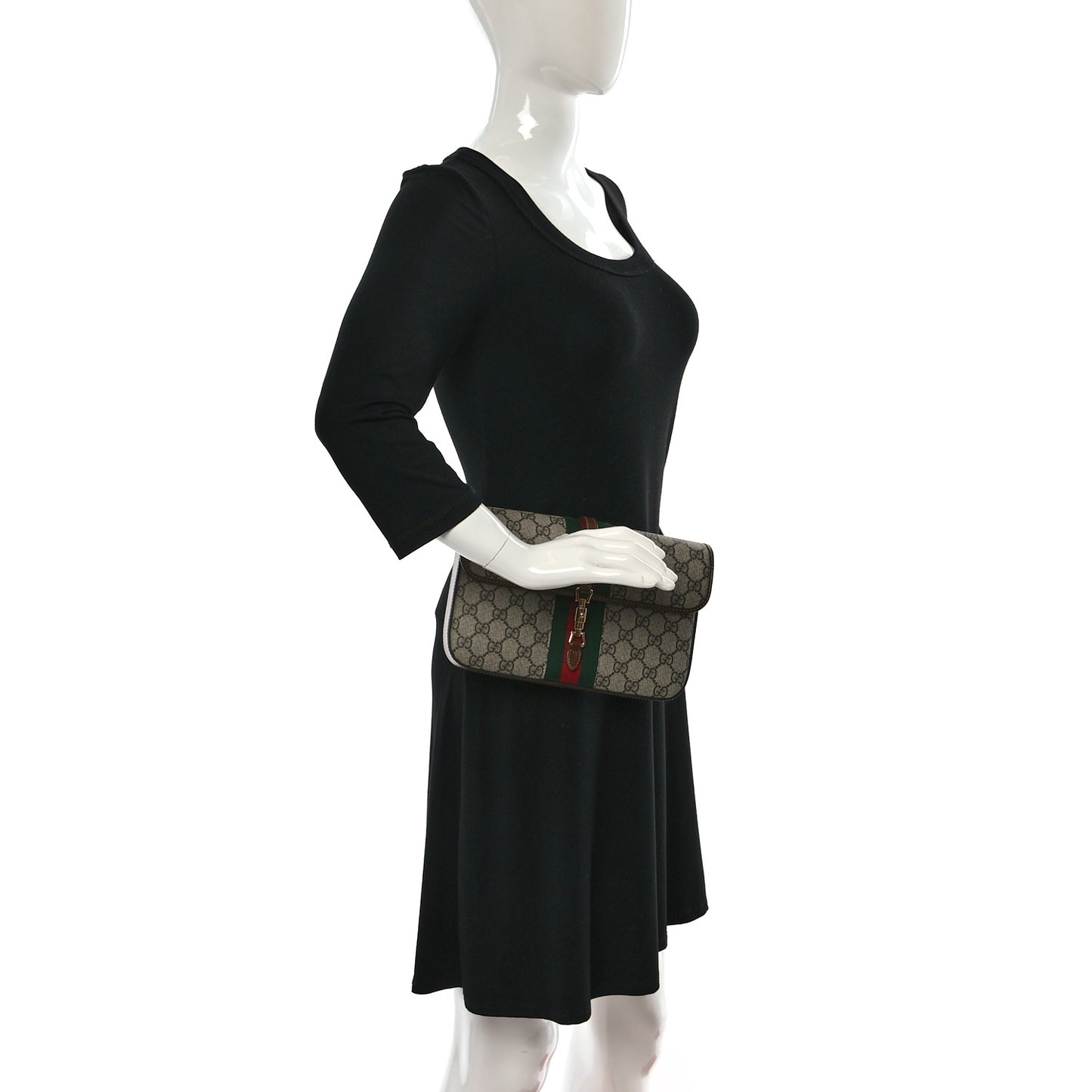 GG Supreme Monogram Azalea Calfskin Web Jackie 1961 Belt Bag 100 40 Beige Ebony Brown Sugar