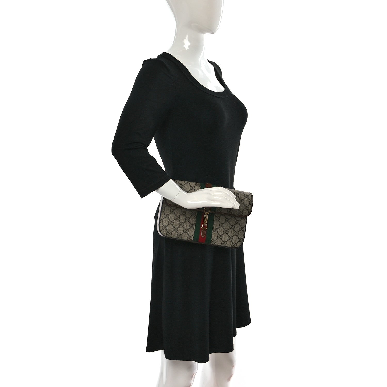 Gucci GG Supreme Monogram Azalea Calfskin Web Jackie 1961 Belt Bag 100 40 Beige Ebony Brown Sugar 2 of 9