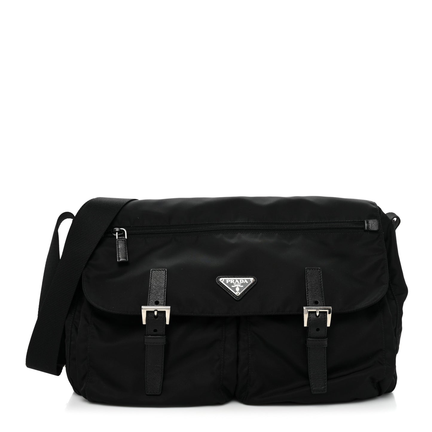 Tessuto Nylon Saffiano Messenger Bag Black