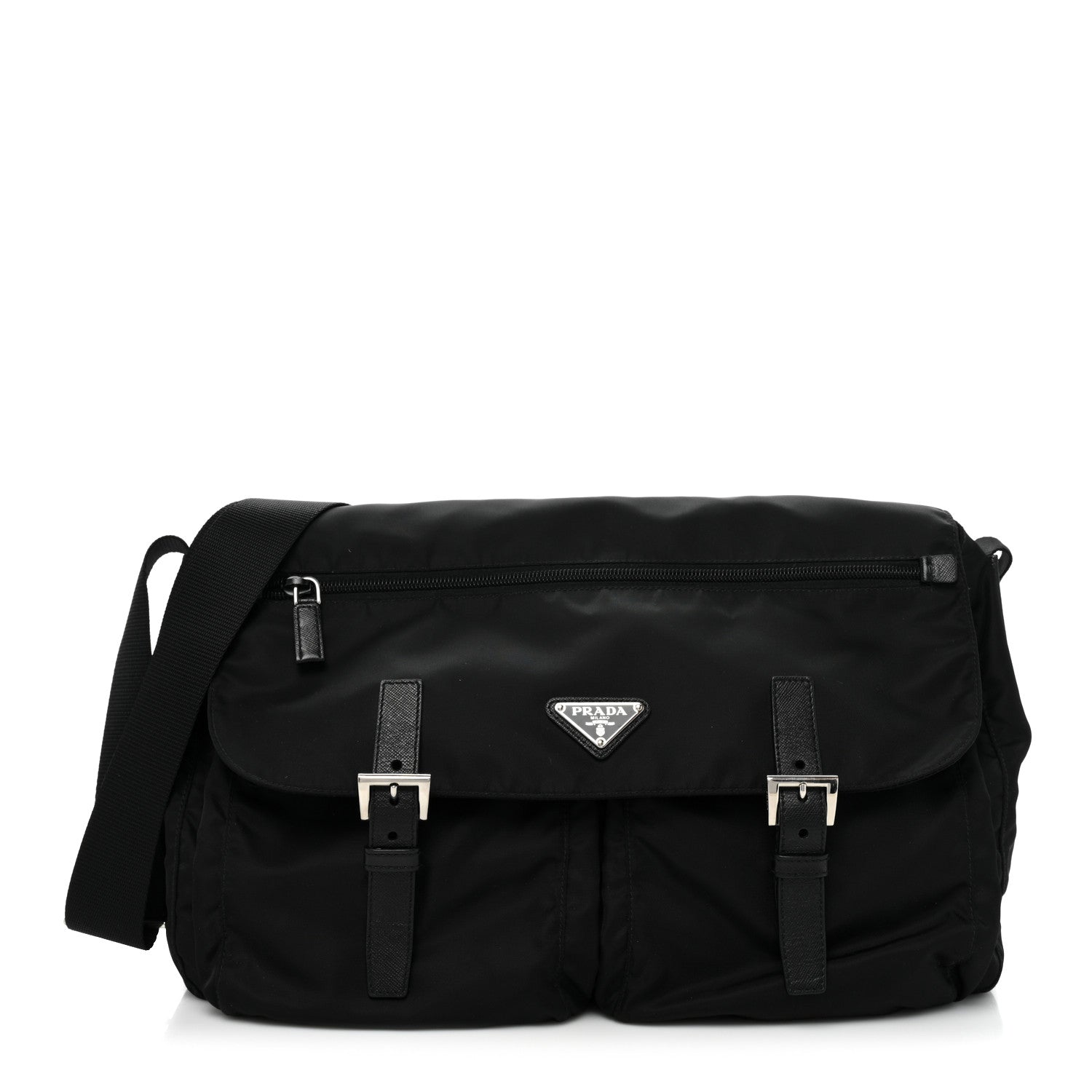 Prada Tessuto Nylon Saffiano Messenger Bag Black 1 of 10