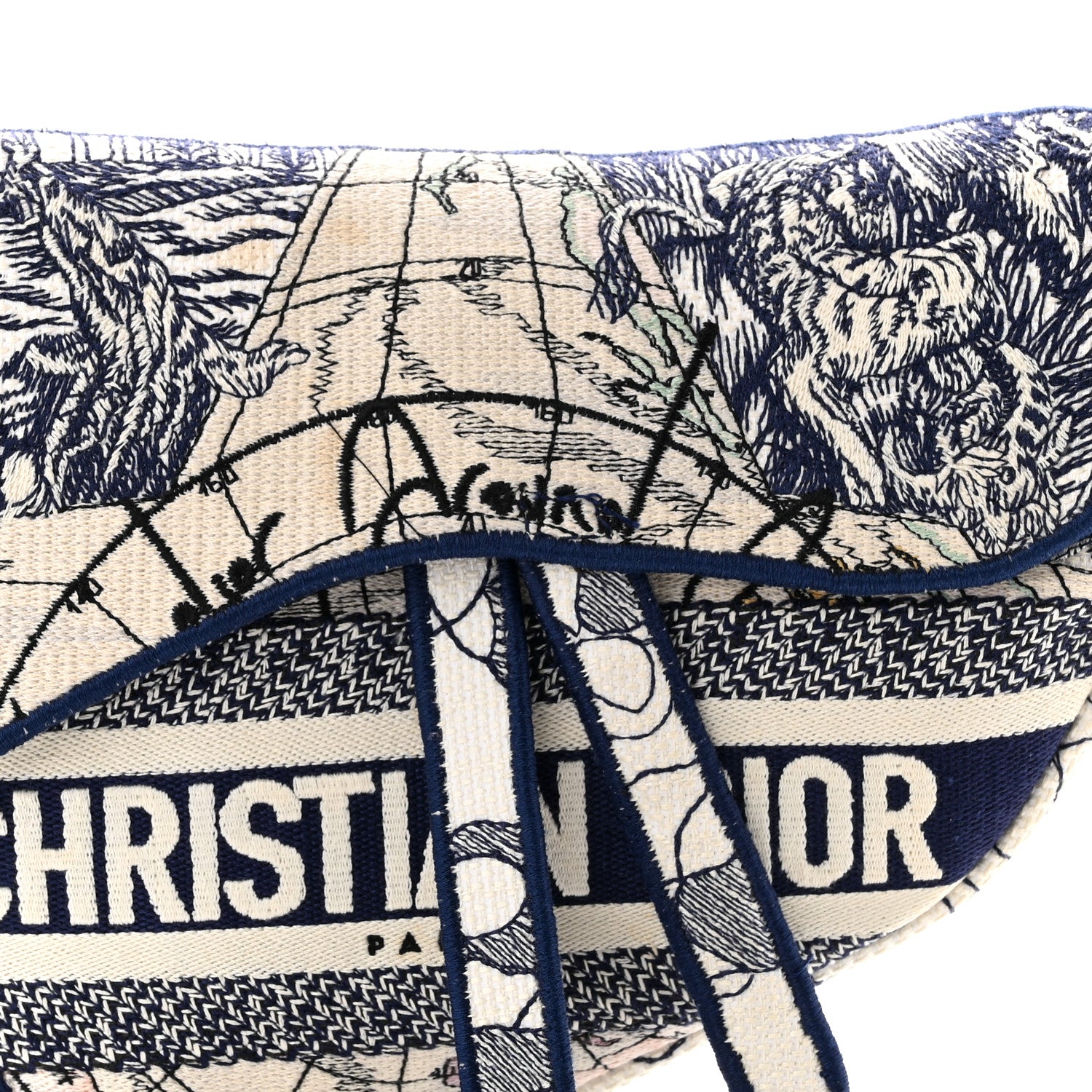 Christian Dior Canvas Embroidered Around the World Saddle Bag Blue 8 of 11