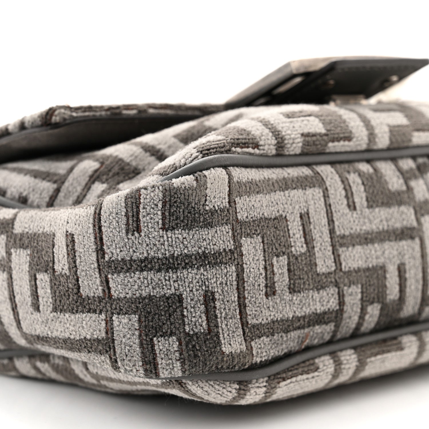 Fendi Chenille Vitello Seta FF Midi Chain Baguette Anthracite Asfalto 9 of 10