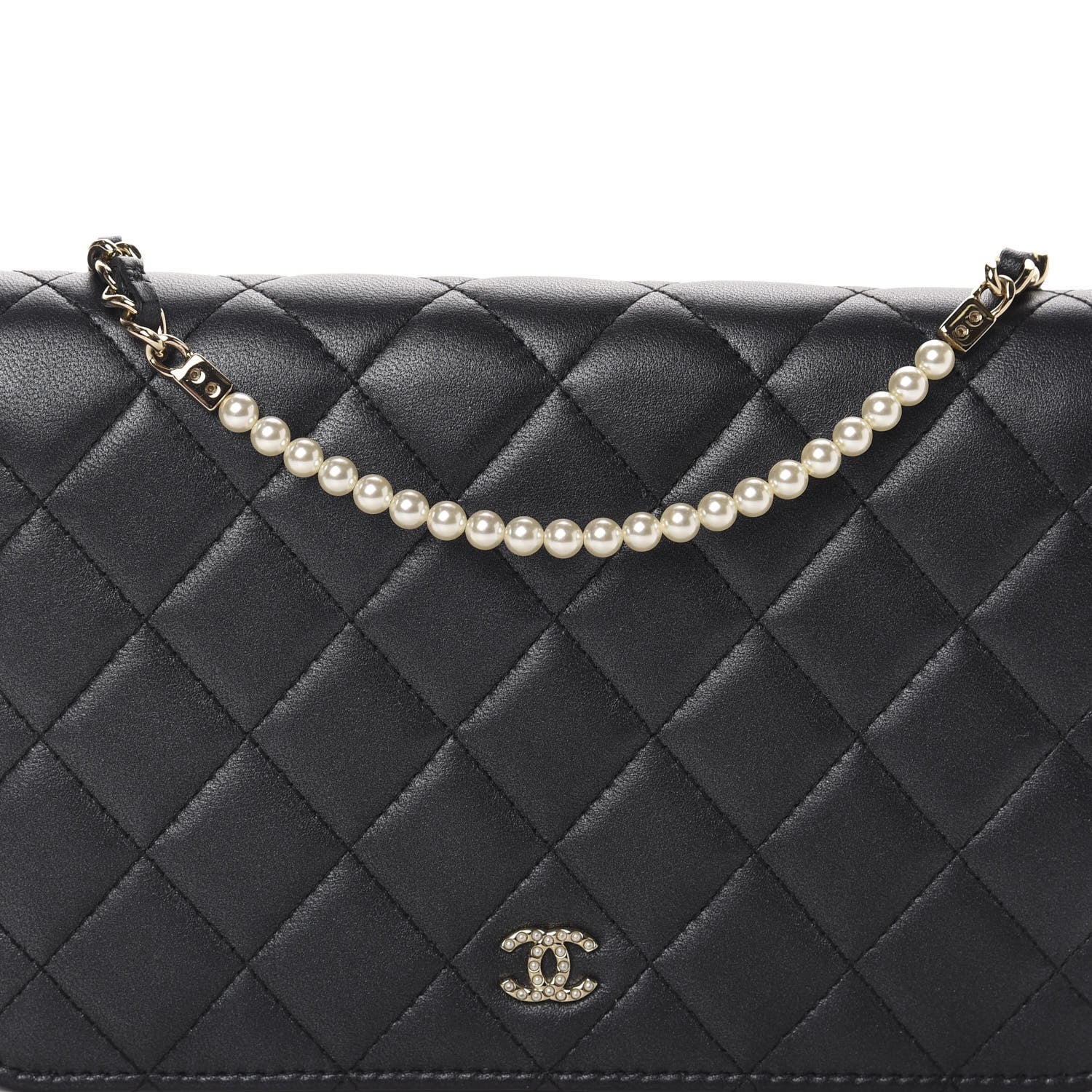 Chanel Iridescent Lambskin Quilted Pearl Wallet On Chain WOC Black 11 of 12