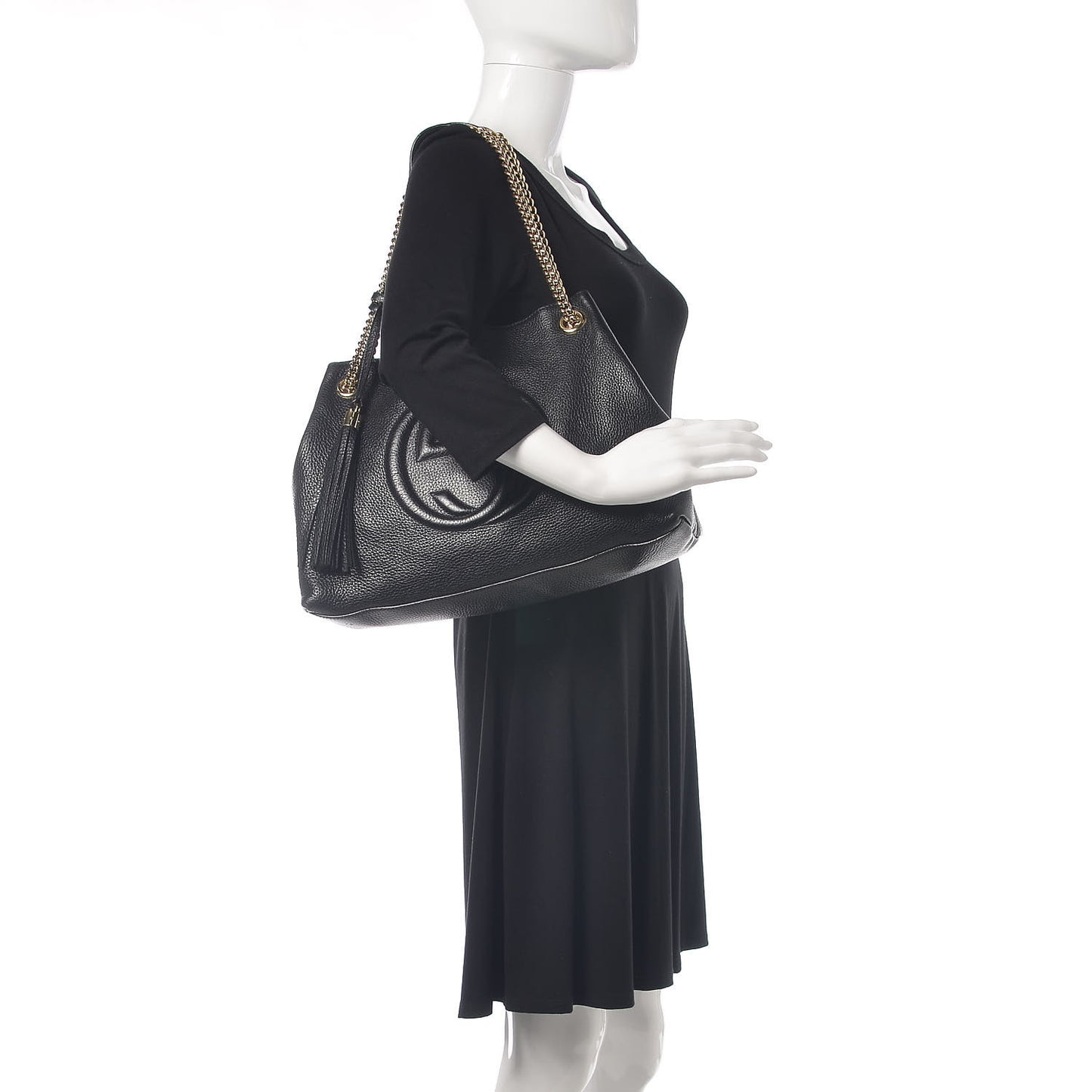 Pebbled Calfskin Medium Soho Chain Shoulder Bag Black