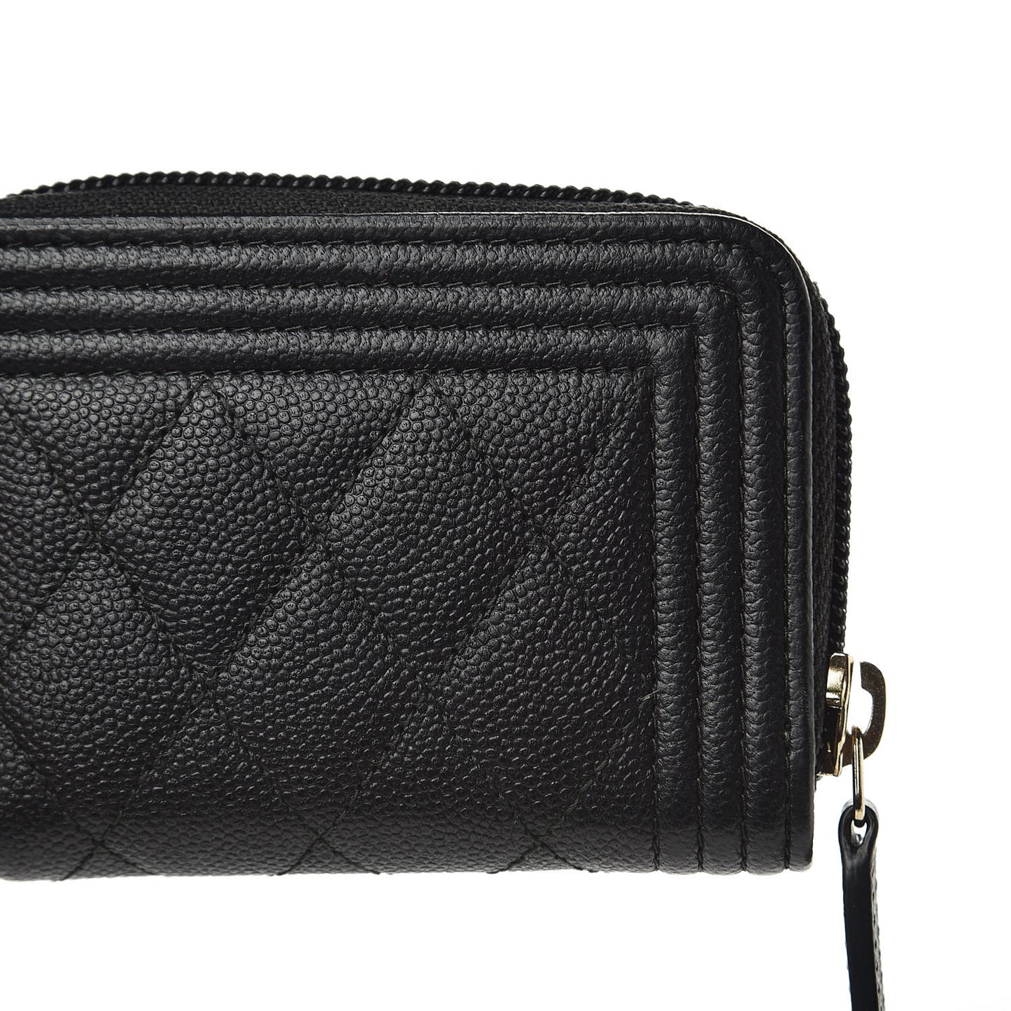 Caviar Quilted Boy Zip Around Coin Purse Wallet Black