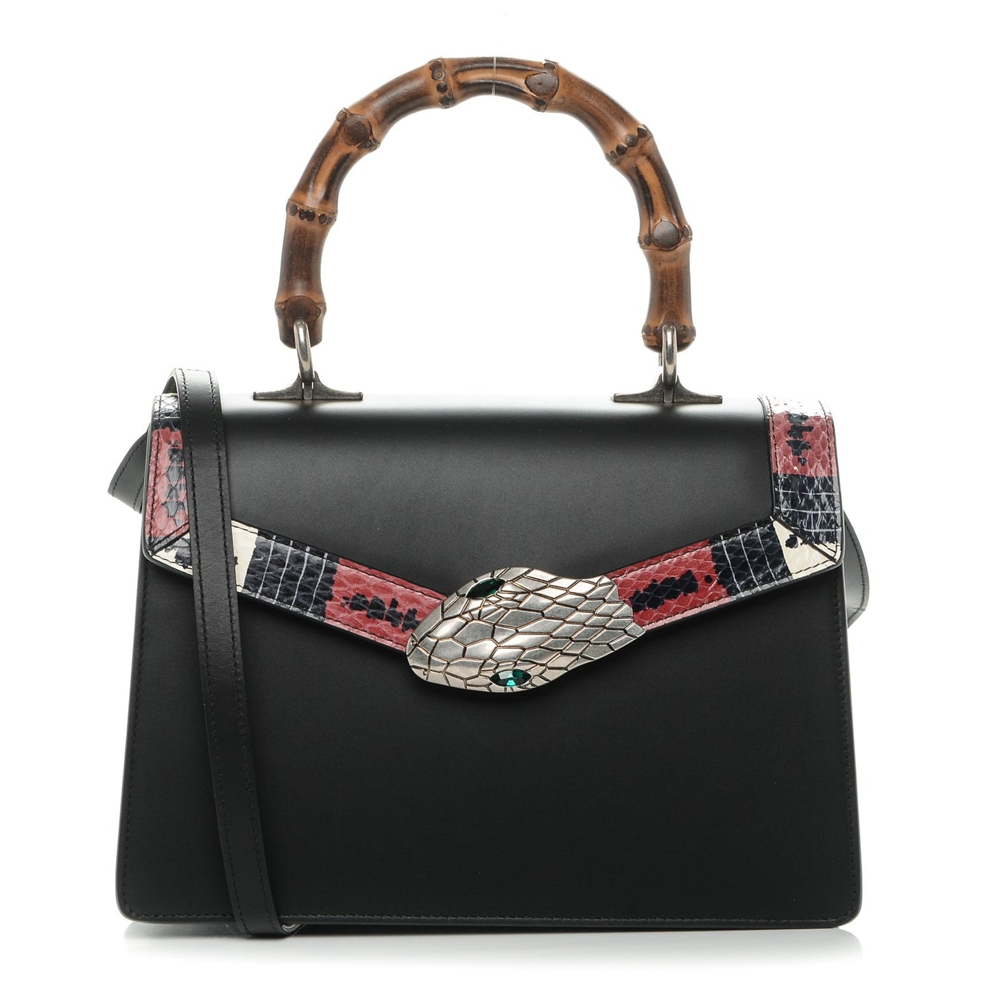 Calfskin Snakeskin Small Lilith Top Handle Bag Black