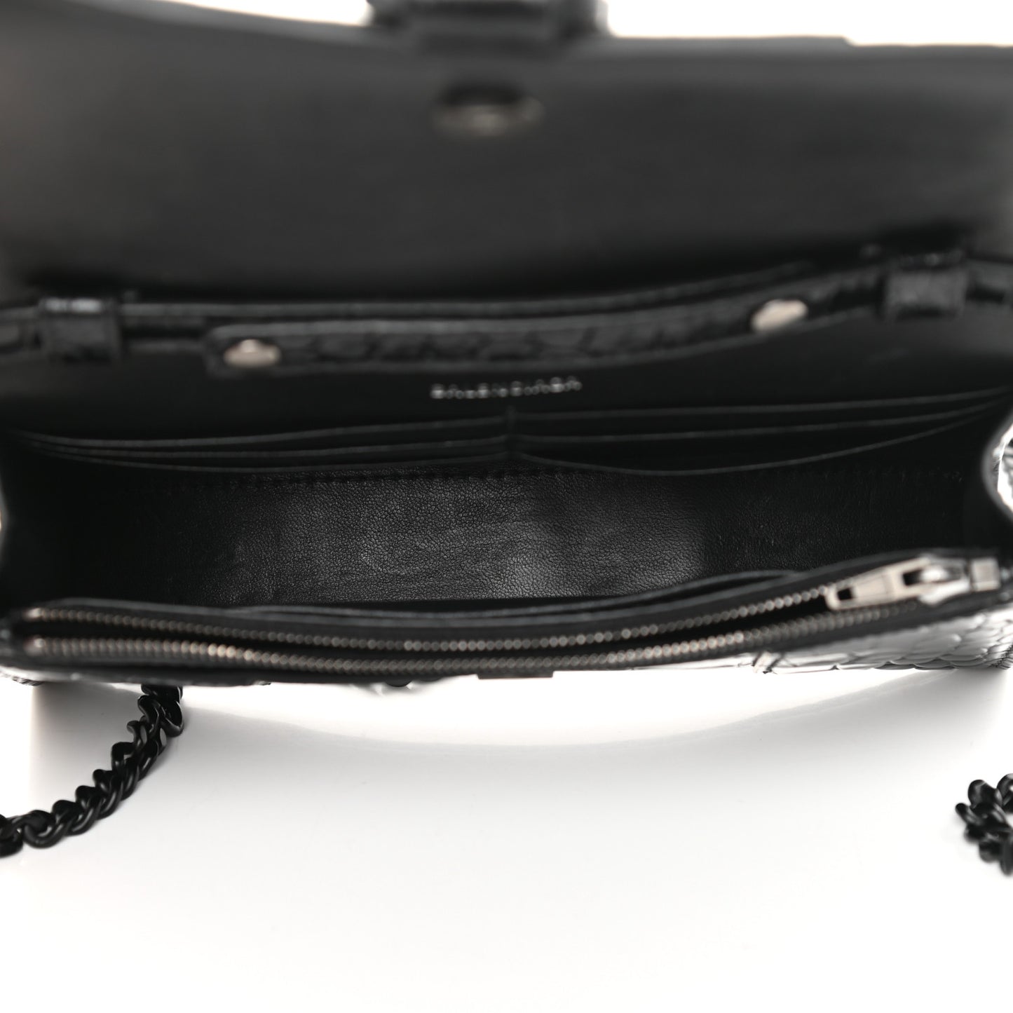 Shiny Calfskin Monochrome Crocodile Embossed Hourglass Chain Bag Black