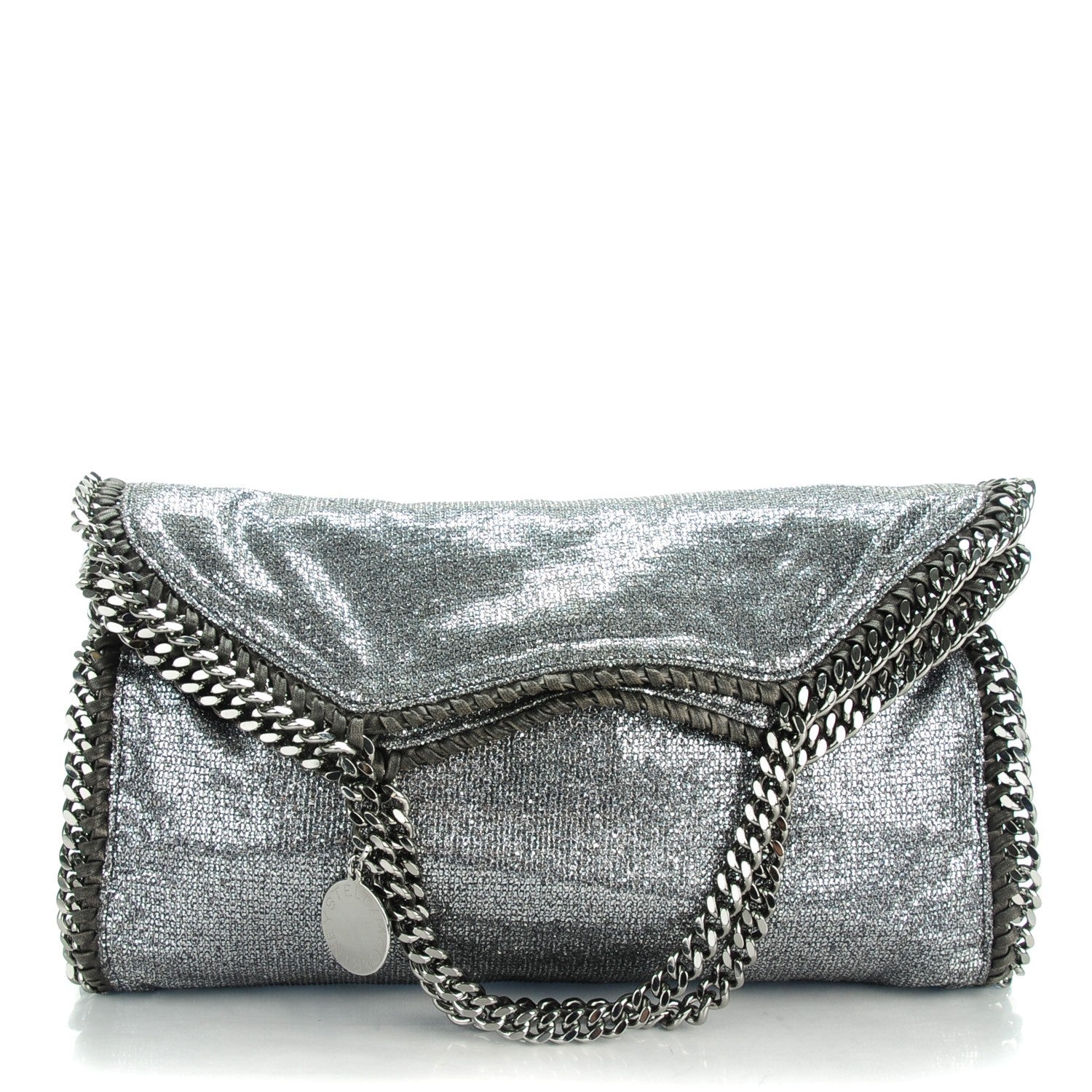 Stella McCartney Metallic Glitter Falabella Fold Over Tote Silver 1 of 9