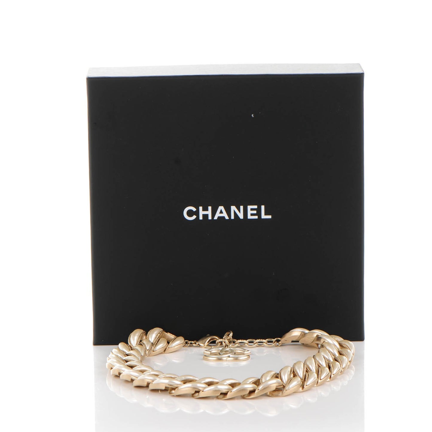 Pearl CC Chain Link Choker Necklace Gold