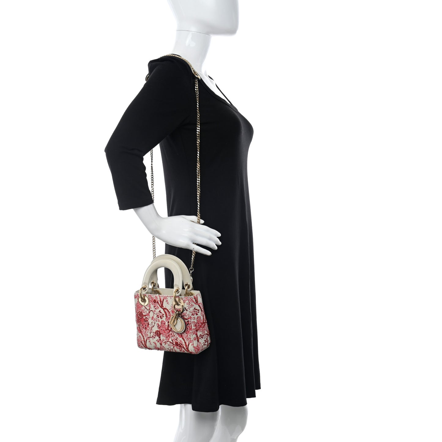 Lambskin Embroidered Floral Toile de Jouy Mini Lady Dior White Red