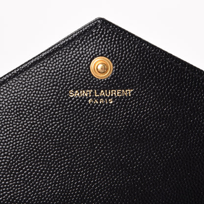 Saint Laurent Grain De Poudre Matelasse Chevron Monogram Chain Wallet Black 6 of 9