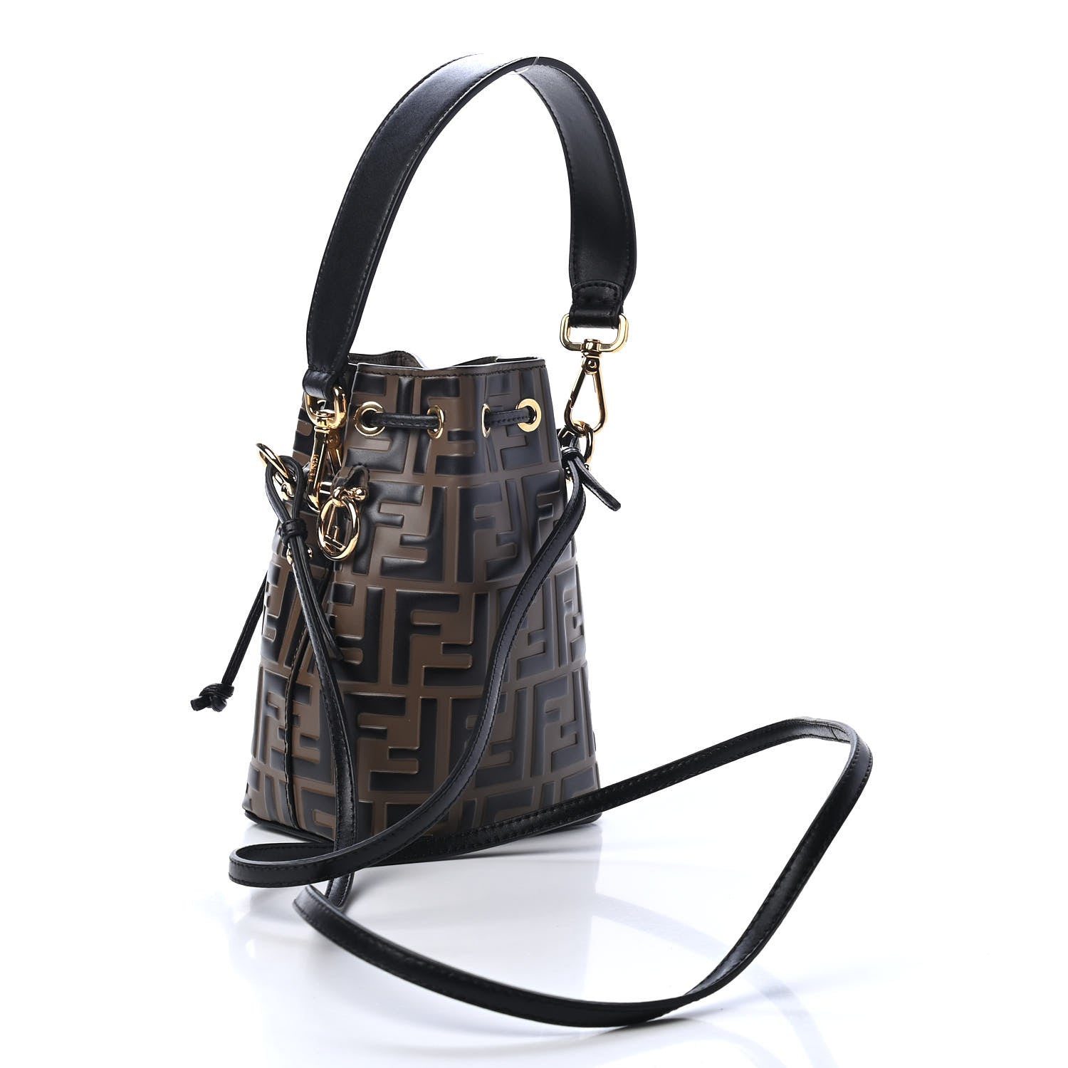 Fendi Vitello Liberty F is Fendi Bi-Color FF 1974 Embossed Mini Mon Tresor Bucket Bag Maya Black 2 of 4