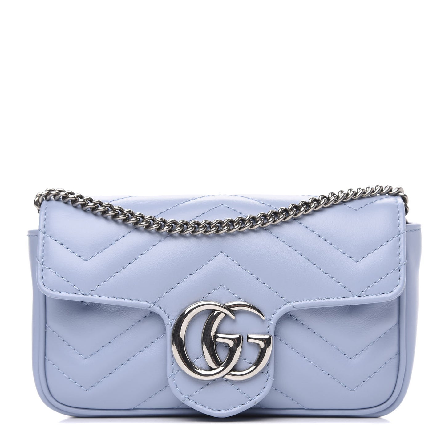 Calfskin Matelasse Super Mini GG Marmont Shoulder Bag Porcelain Light Blue