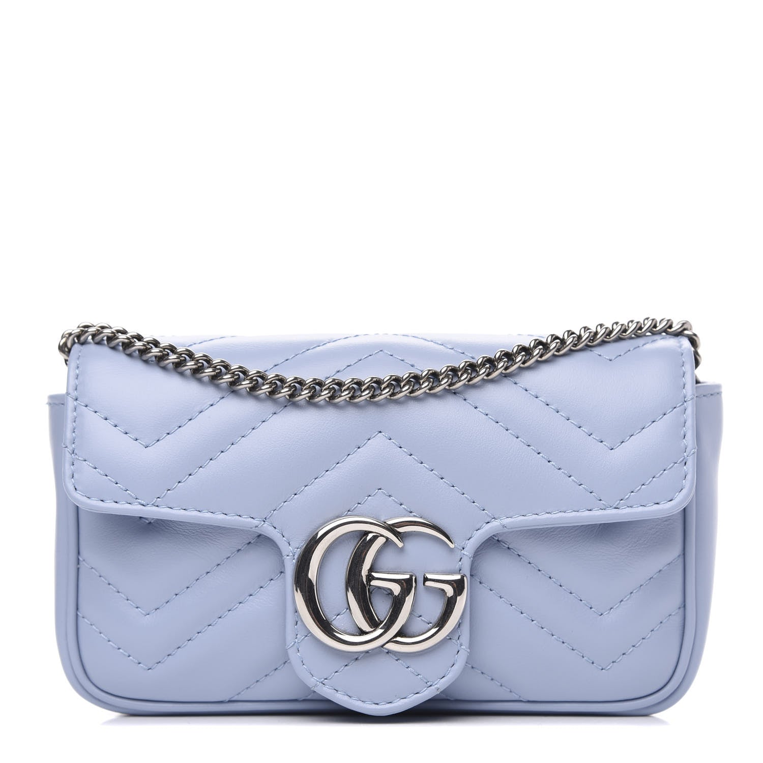 Gucci Calfskin Matelasse Super Mini GG Marmont Shoulder Bag Porcelain Light Blue 1 of 9