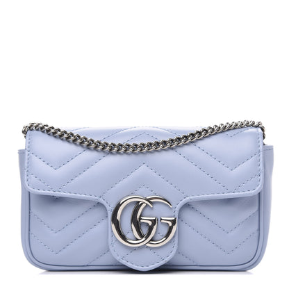 Gucci Calfskin Matelasse Super Mini GG Marmont Shoulder Bag Porcelain Light Blue 1 of 9