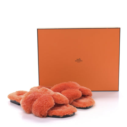 Hermes Woolskin Oran Sandals 38 Orange 8 of 8