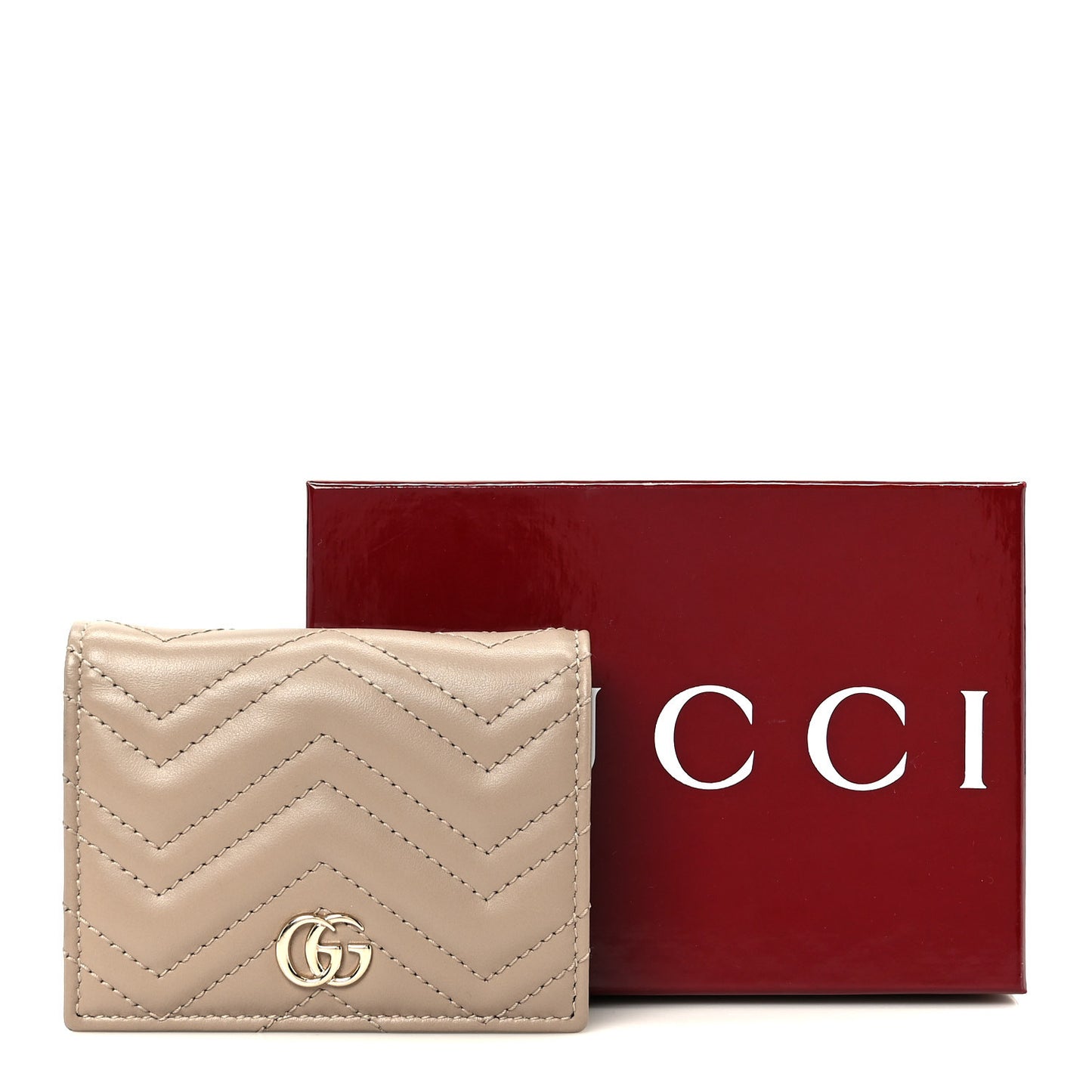 Calfskin Matelasse GG Marmont Card Case Wallet Taupe