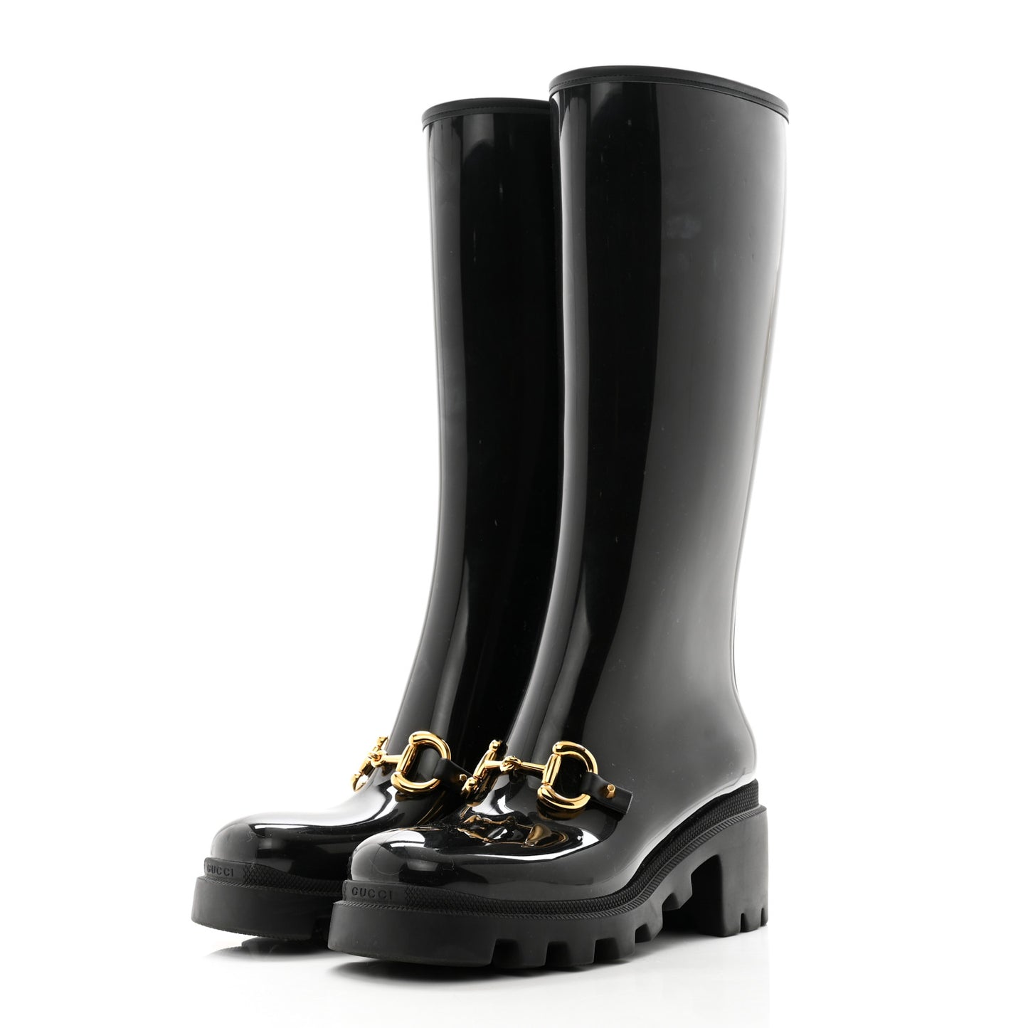 Rubber Horsebit Knee High Boots 38 Black