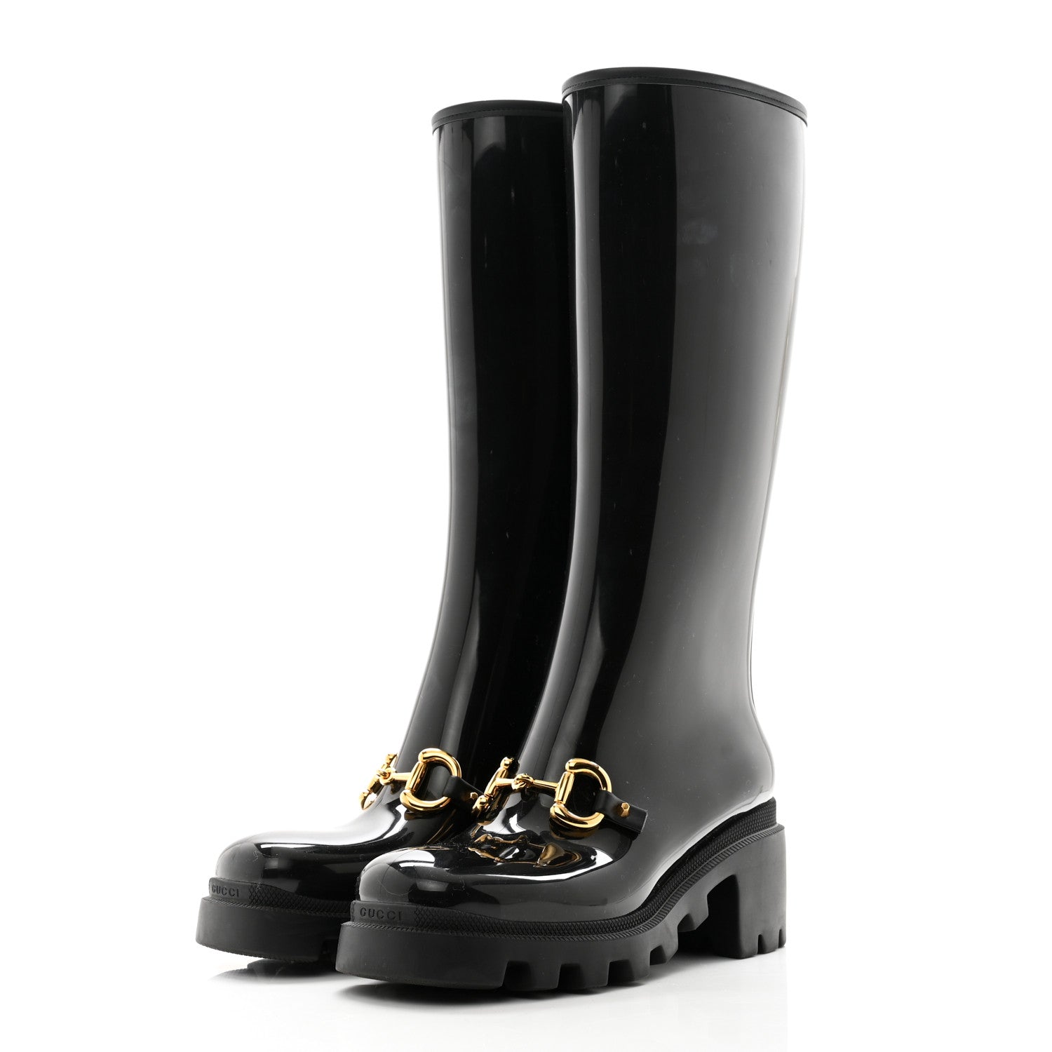 Gucci Rubber Horsebit Knee High Boots 38 Black 3 of 9