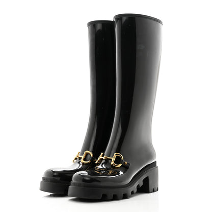 Gucci Rubber Horsebit Knee High Boots 38 Black 3 of 9