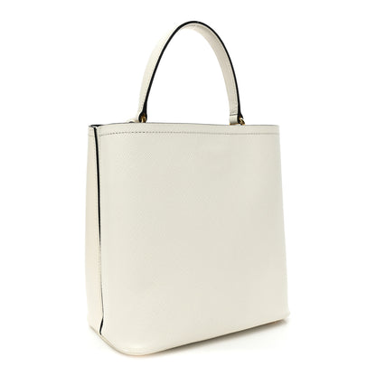 Prada Saffiano Cuir Medium Panier Bucket Bag Bianco Black 3 of 15