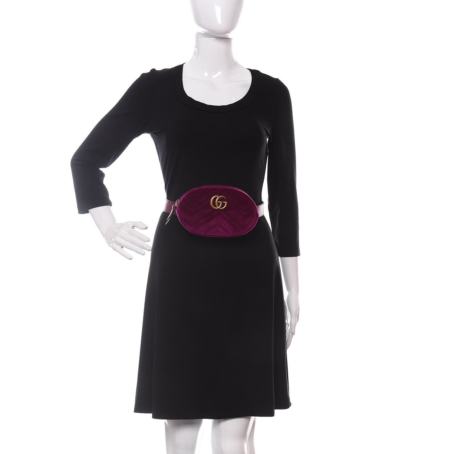 Gucci Velvet Matelasse GG Marmont Belt Bag 85 34 Fuchsia Violet Cyclamen 2 of 11